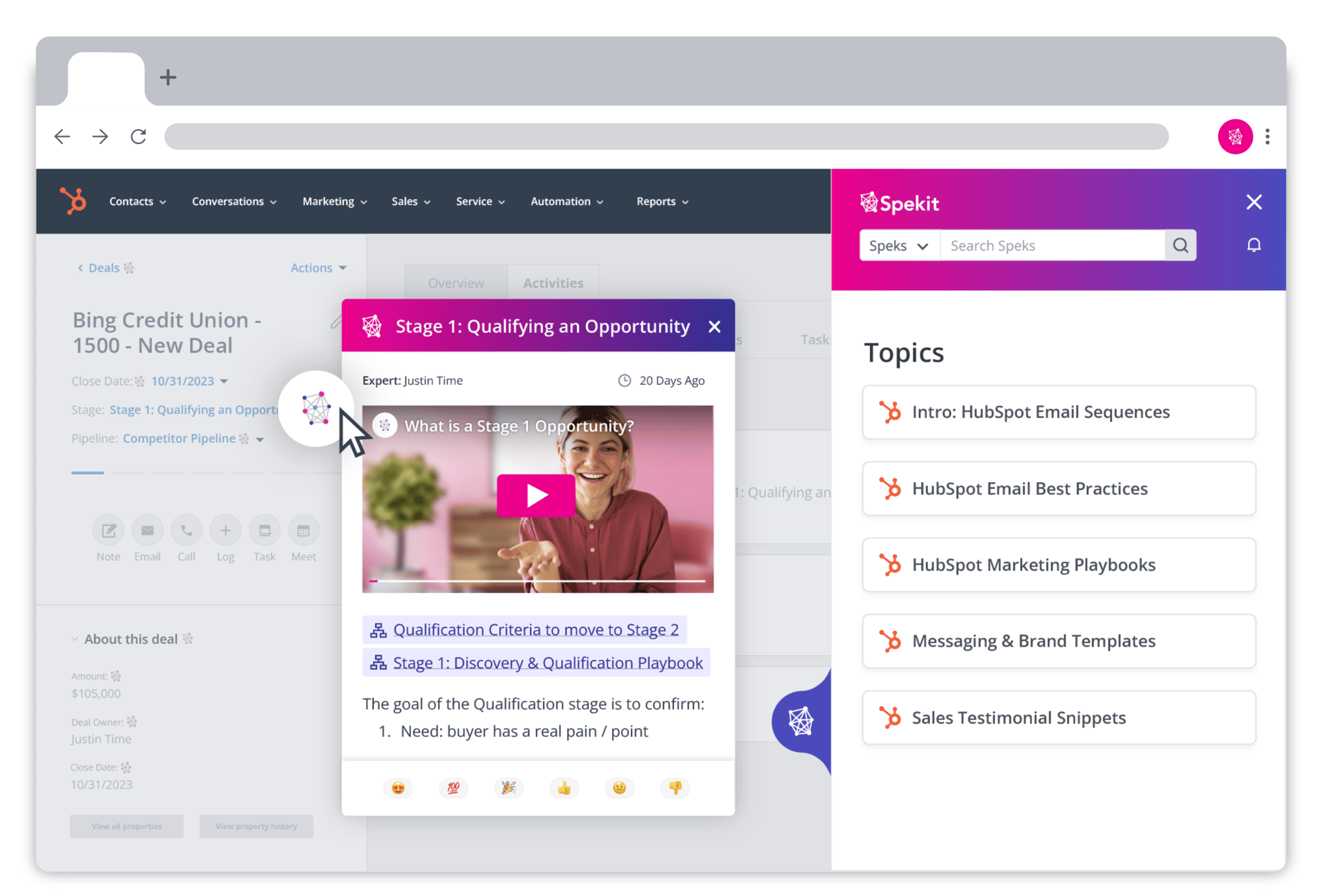 Spekit embedded Spek in HubSpot